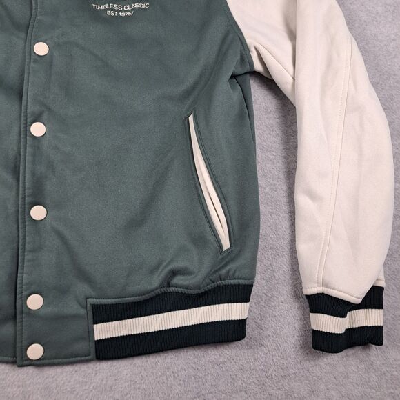 Zara DNWR Varsity Bomber Jacket Mens L Green White Embroidered Snap Up Panda - Picture 3 of 14